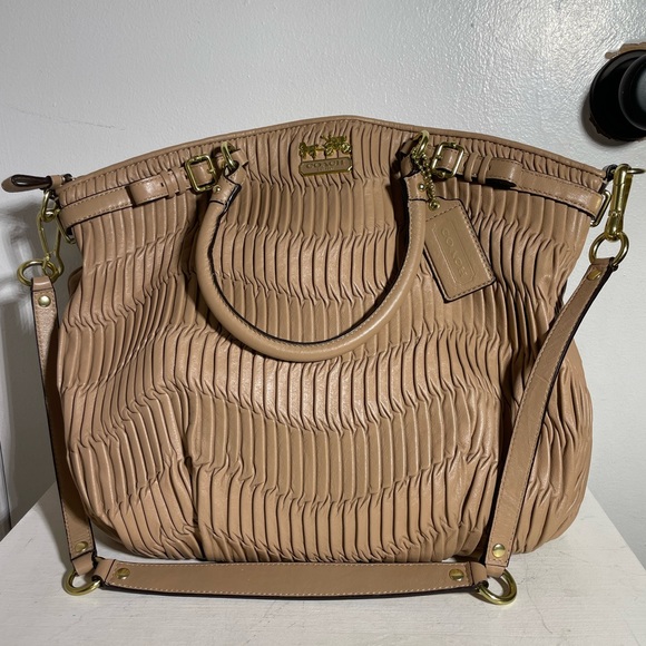 COACH F1182 Sophia Madison Beige Ruched Leather Large Tote Shoulder Bag - Picture 2 of 11